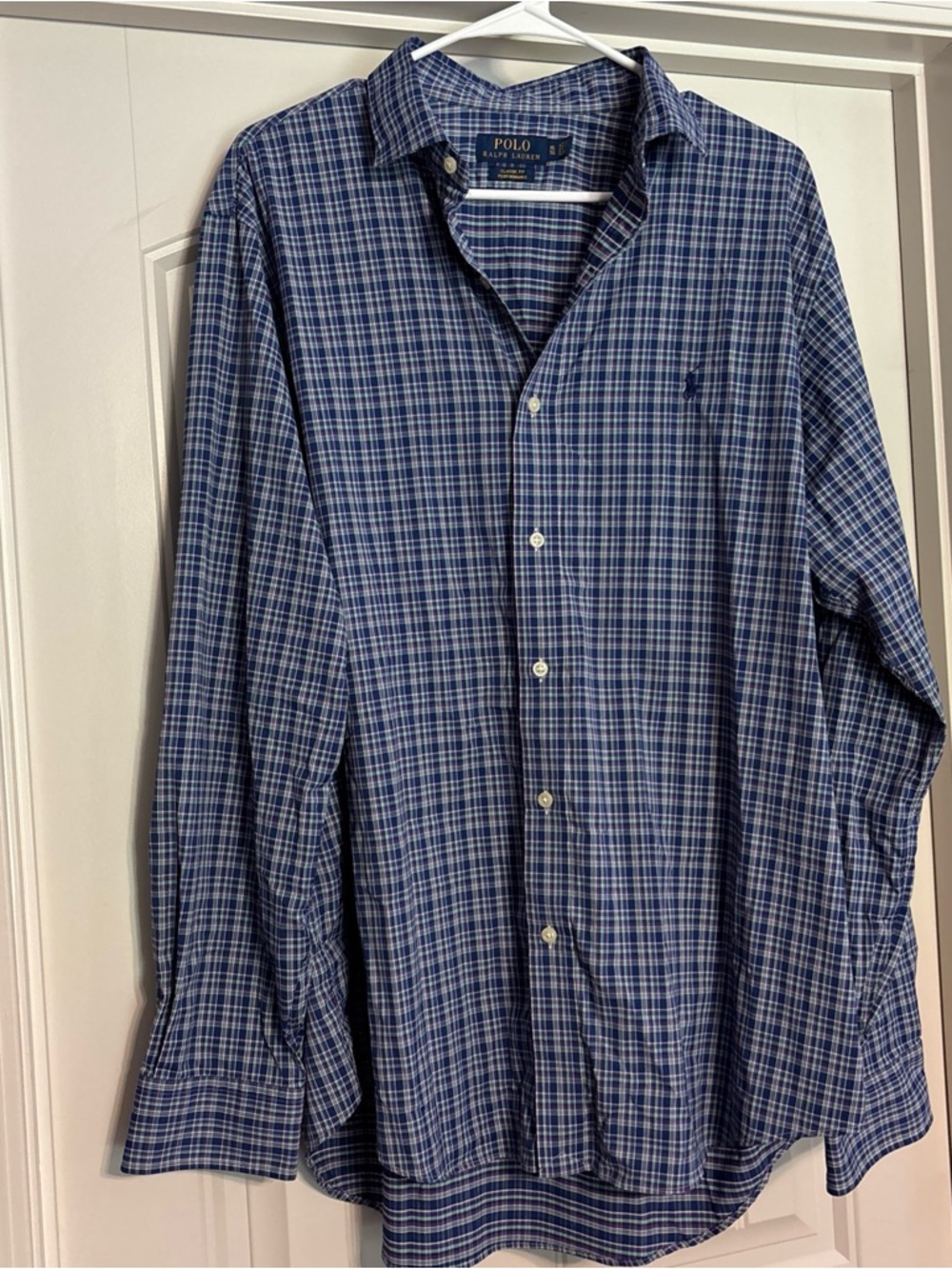 Ralph Lauren Polo Men Classic Fit Performance Nylon Stretch Blue Plaid Shirt XL